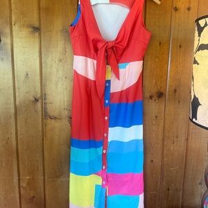 Vibrant colorblock tie-front button down dress